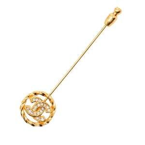 Chanel Coco Mark Pin Brooch, Gold Plated with Rhinestones, Women's, CHANEL